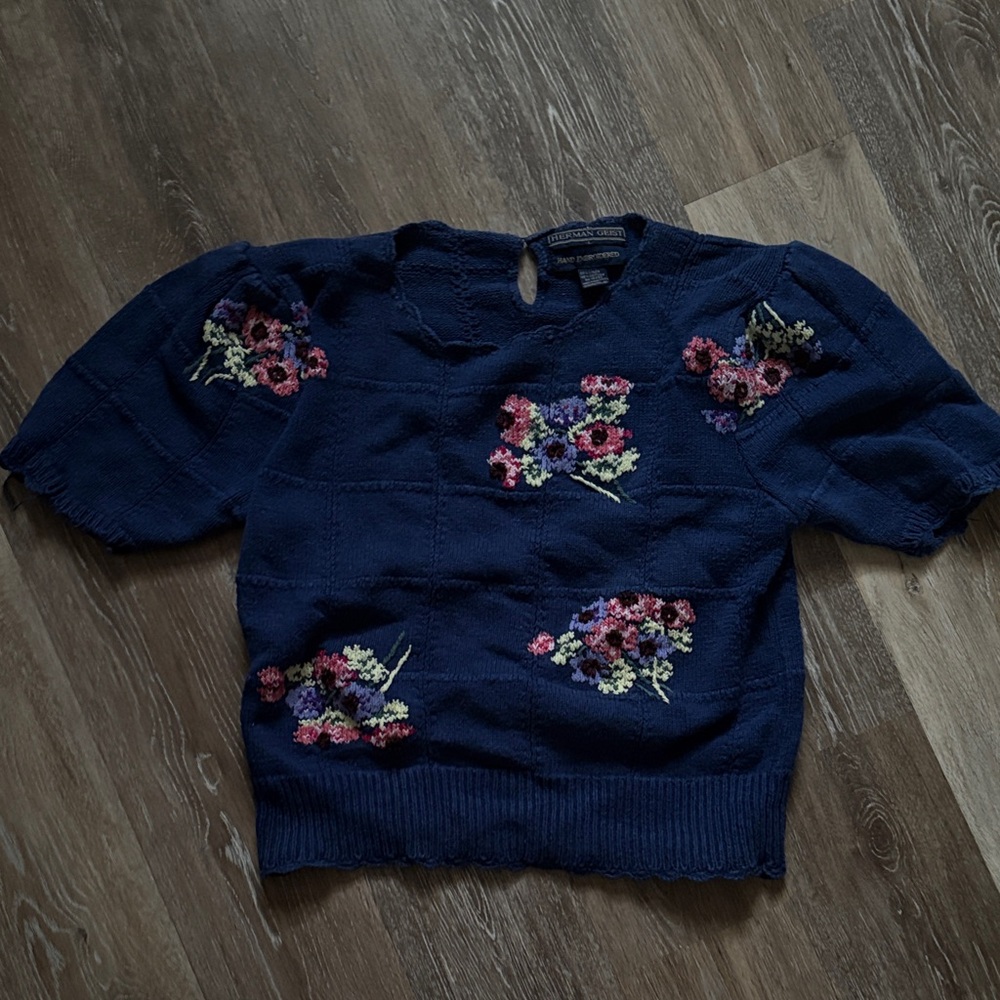 Herman Geist Floral Embroidered Navy Sweater